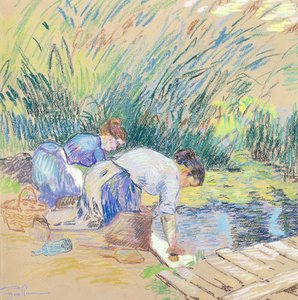 2人の洗濯機（紙にパステル） 作： Jean Baptiste Armand Guillaumin